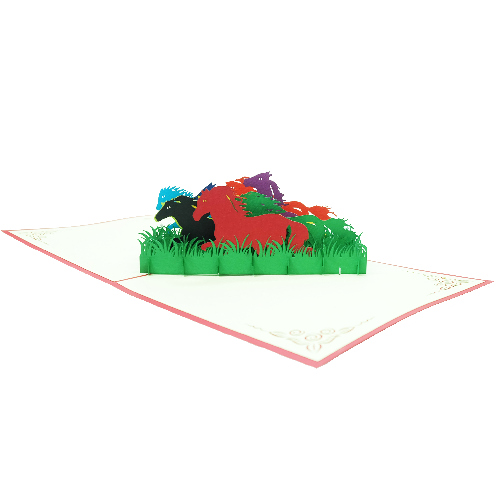 AM15 Buy Wholesale Retail 3d Pop Up Greeting Cards 3d Foldable Customize Birthday Animal Horses Racing on Grass Pop Up Card (2)