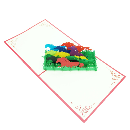 AM15 Buy Wholesale Retail 3d Pop Up Greeting Cards 3d Foldable Customize Birthday Animal Horses Racing on Grass Pop Up Card (3)