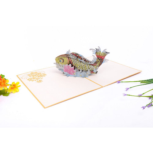 AM33 Buy Wholesale Retail 3d Pop Up Greeting Cards 3d Foldable Customize Animal Koifish Lucky Pop Up Card (6)
