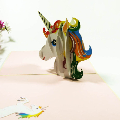 AM43 Buy Wholesale Retail 3d Pop Up Greeting Cards 3d Foldable Customize Animal Unicorn Pop Up Card (4)
