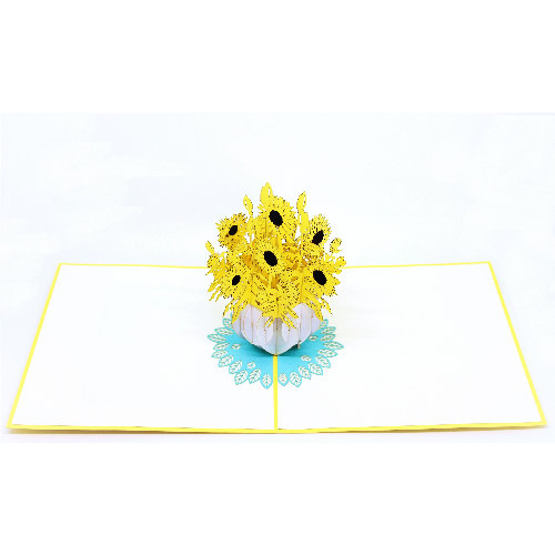 CG03 Buy Custom 3d Pop Up Greeting Cards Congratulations day 3d Foldable Personalized Sunflower Vase Retirement Pop Up Card (1)