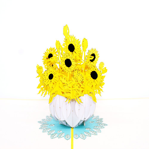 CG03 Buy Custom 3d Pop Up Greeting Cards Congratulations day 3d Foldable Personalized Sunflower Vase Retirement Pop Up Card (2)