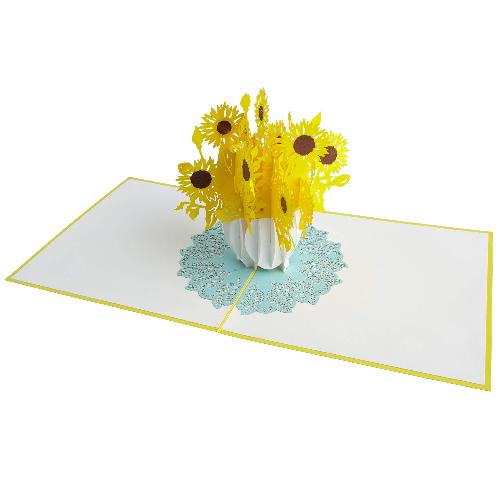 CG03 Buy Custom 3d Pop Up Greeting Cards Congratulations day 3d Foldable Personalized Sunflower Vase Retirement Pop Up Card (2)