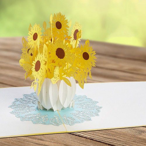 CG03 Buy Custom 3d Pop Up Greeting Cards Congratulations day 3d Foldable Personalized Sunflower Vase Retirement Pop Up Card (3)