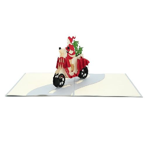 CM33 Buy Wholesale Retail 3d Pop Up Greeting Cards 3d Foldable Customize Christmas Pop Up Card Santa on Vespa Noel (3)