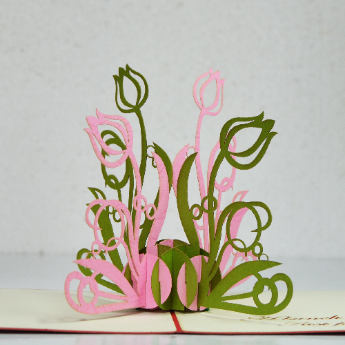FL04 Buy Custom 3d Pop Up Greeting Cards Thank you 3d Foldable Vanlentine Love Pop Up Card Flower Tulip(2)