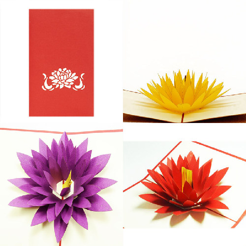 FL07 Buy Custom 3d Pop Up Greeting Cards Thank you 3d Foldable Vanlentine Love Pop Up Card Flower Lotus