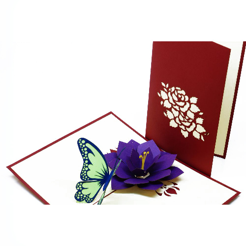 FL10 Buy Custom 3d Pop Up Greeting Cards Thank you 3d Foldable Vanlentine Love Pop Up Card Motherdays Flower Butterflies (2)