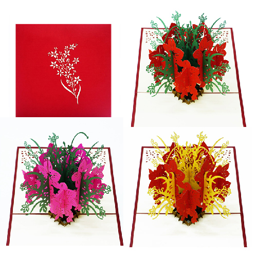 FL19 Buy Custom 3d Pop Up Greeting Cards Thank you 3d Foldable Vanlentine Love Pop Up Card Personalized Motherdays Flower Vase (2)