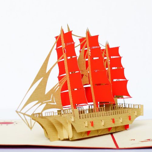 PS14 Buy 3d Pop Up Greeting Cards Travel 3d Foldable Pop Up Ship Card Surprise Birthday Invitation Card (3)