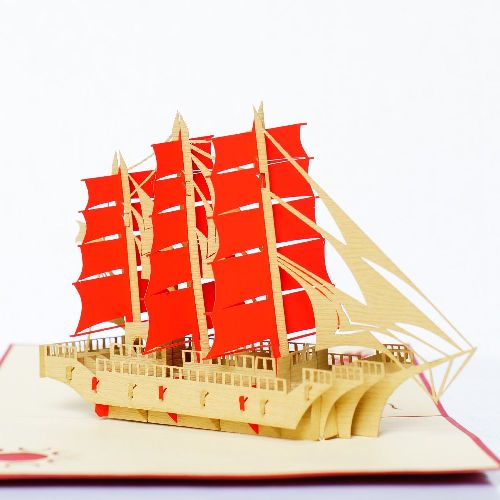 PS14 Buy 3d Pop Up Greeting Cards Travel 3d Foldable Pop Up Ship Card Surprise Birthday Invitation Card (4)