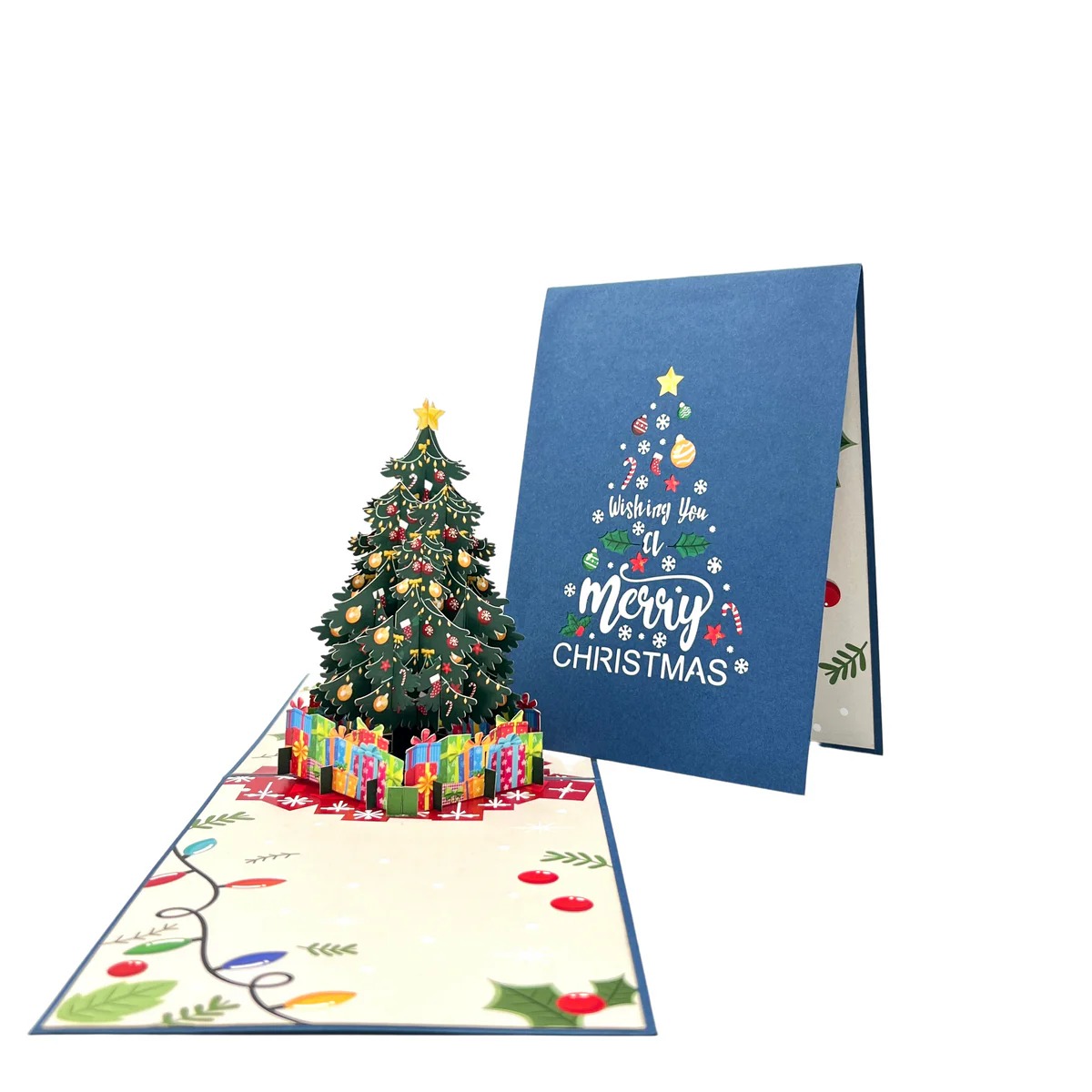 christmas tree and gift boxes for pop up greeting card