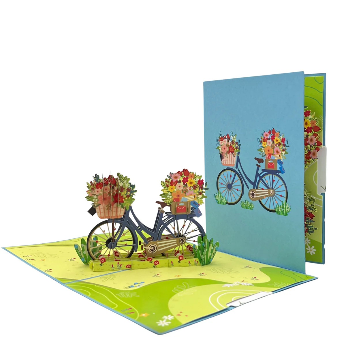 romantic flowers bicyce for pop up greeting card