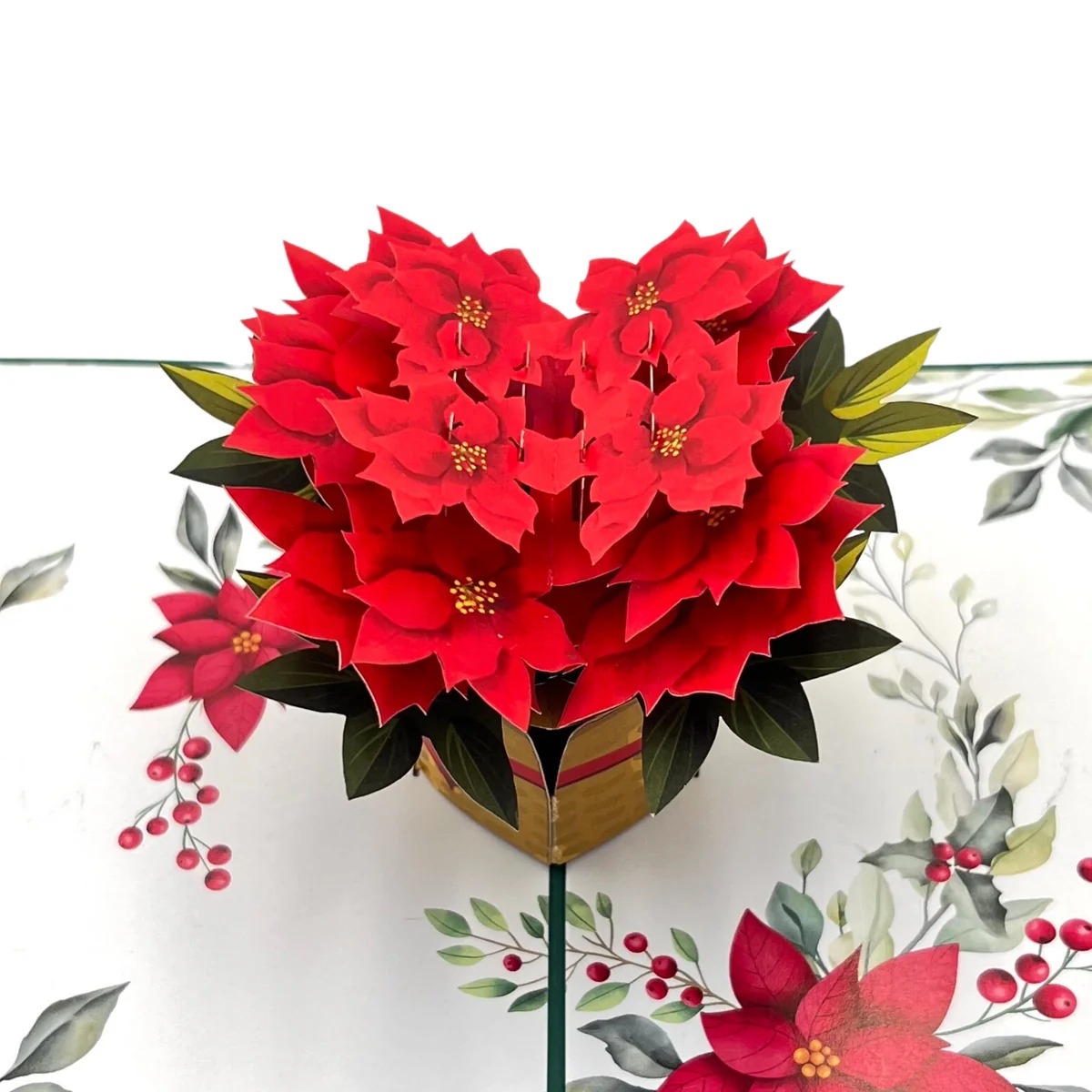 pointsettia basket for pop up thank you card 1