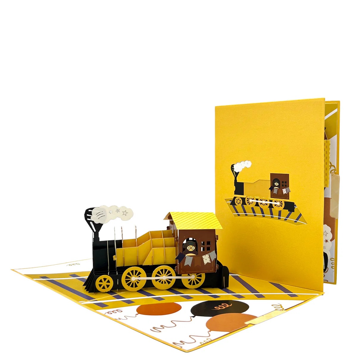 worldpopcards yellow train for 3d pop up birthday cards